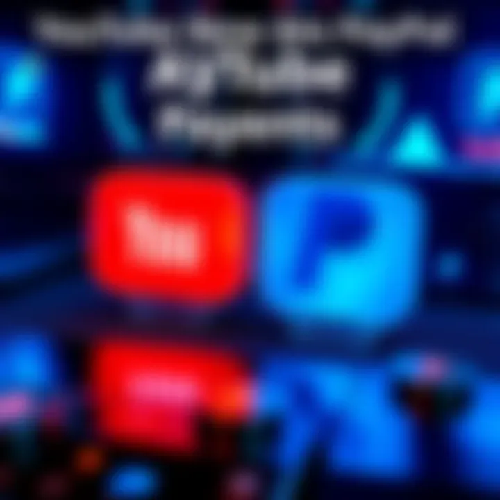 A graphic showing the PayPal logo alongside the YouTube logo with digital currency symbols in a modern design