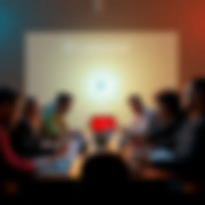 A group of YouTubers at a table with laptops, talking about cryptocurrency, with a Cardano logo in the background