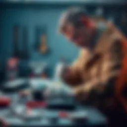 Technician repairing a Z15 device on a workbench with tools around