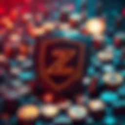 A digital shield representing Zcash's security, surrounded by symbols of cryptocurrencies, showing resilience amidst market challenges.