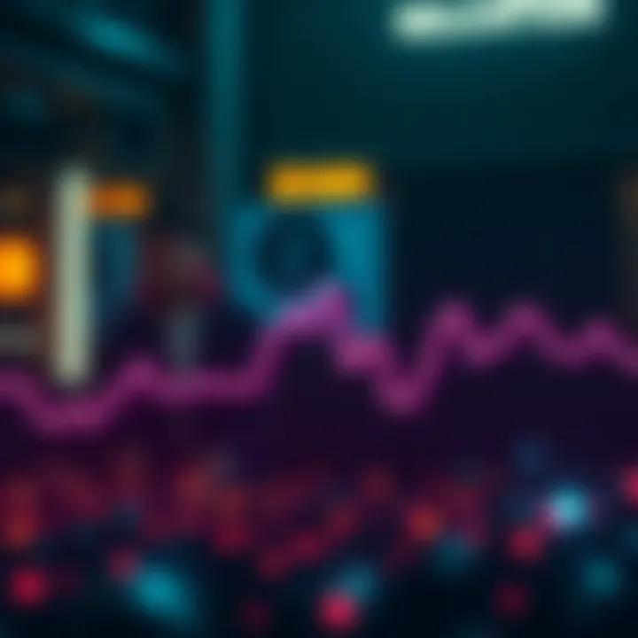 A downward trending line graph showing the decline in Zcash prices with worried investors in the background