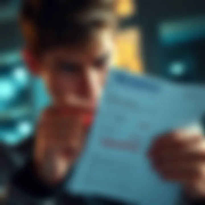 An upset person looking at a financial report showing a decrease in cryptocurrency balance, representing customer frustration with Zebpay's fees.